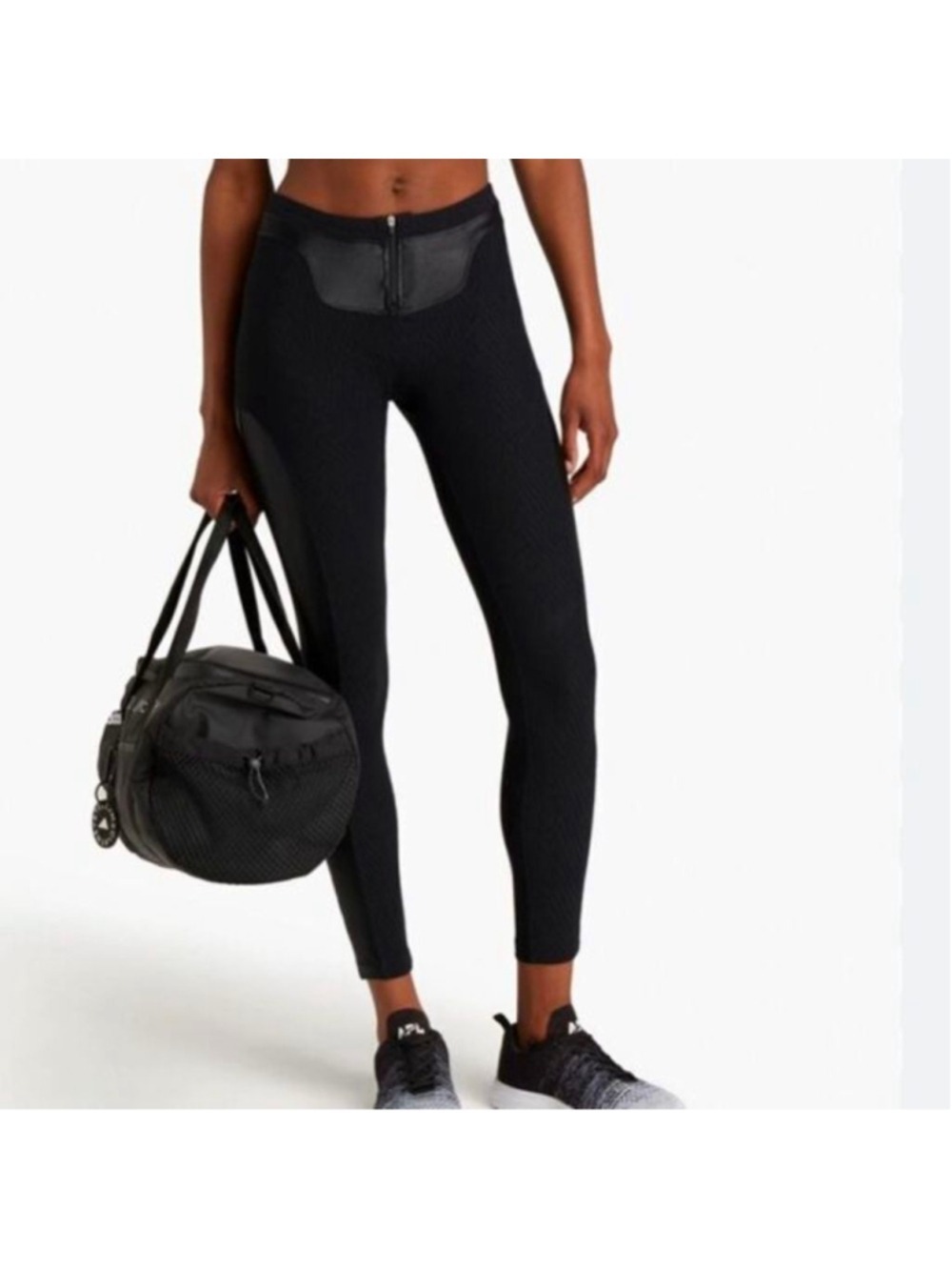 Koral Contour Leggings Black Textured High Rise Zip Front Size Large